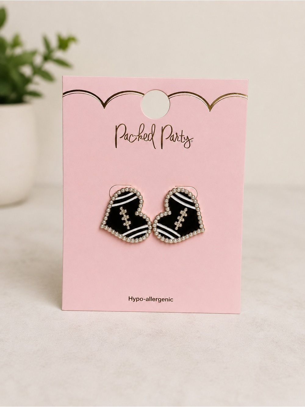 Packed Party Football Themed Heart Stud Earrings